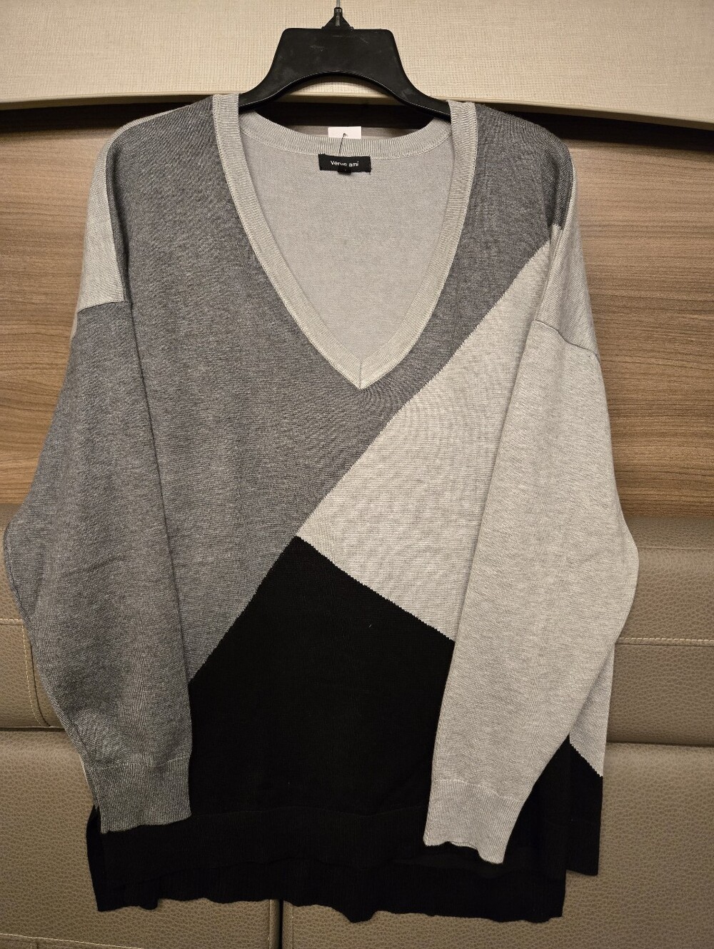 Verve Ami Gray, Dark Gray & Black Colorblock V-Neck Sweater